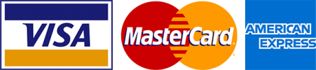 Graphic showing Visa, Mastercard, and American Express as accepted forms of payment.